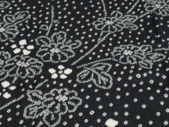 平和屋着物●訪問着　総絞り　草花文　黒地　正絹　逸品　DABC2663ud