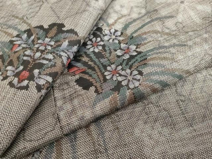 平和屋着物●本場大島紬　9マルキ　雪輪草花文　正絹　逸品　DABC2667ud