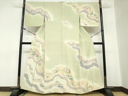 平和屋着物●訪問着　道長草花文　暈し染め　正絹　逸品　DABC2668ud