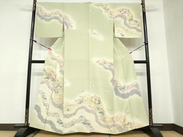 平和屋着物●訪問着　道長草花文　暈し染め　正絹　逸品　DABC2668ud
