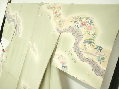 平和屋着物●訪問着　道長草花文　暈し染め　正絹　逸品　DABC2668ud