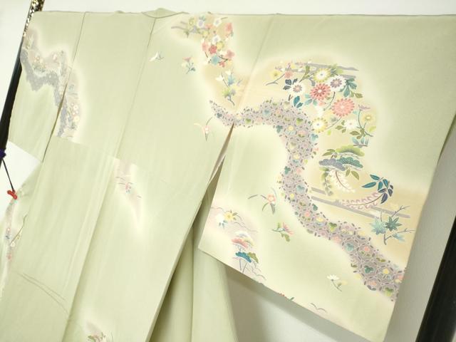 平和屋着物●訪問着　道長草花文　暈し染め　正絹　逸品　DABC2668ud