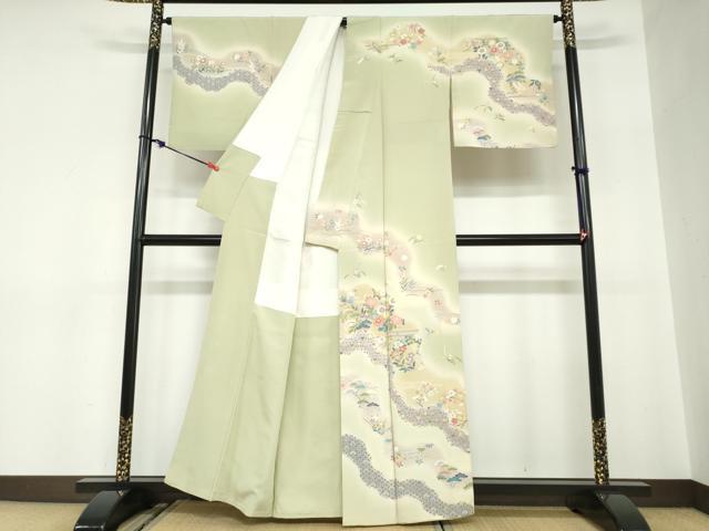 平和屋着物●訪問着　道長草花文　暈し染め　正絹　逸品　DABC2668ud
