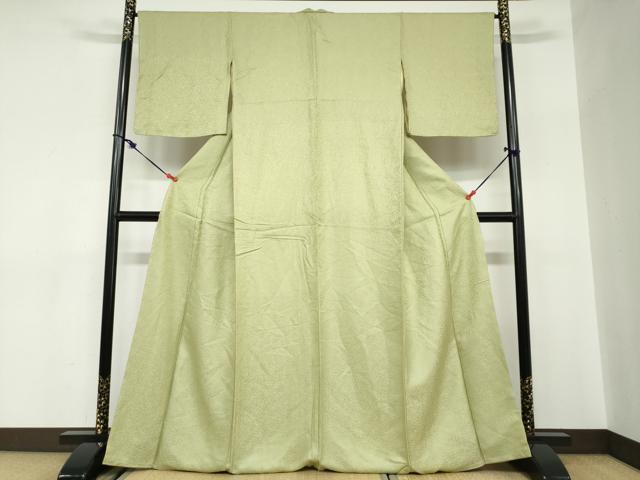 平和屋着物●上質な色無地　南天地紋　抹茶色　正絹　逸品　未使用　DABC2672ud