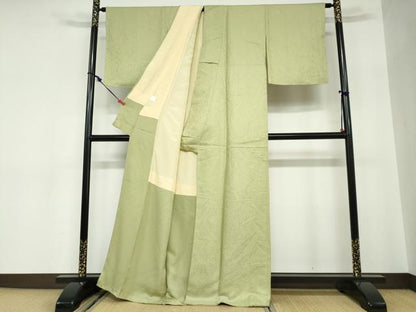 平和屋着物●上質な色無地　南天地紋　抹茶色　正絹　逸品　未使用　DABC2672ud