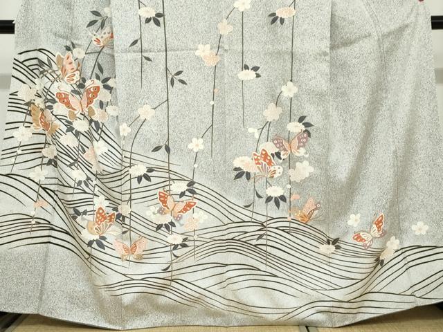 平和屋着物●訪問着　花蝶文　たたき染め　金彩　正絹　逸品　DABC2674ud