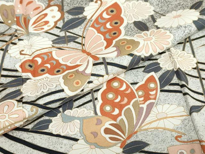 平和屋着物●訪問着　花蝶文　たたき染め　金彩　正絹　逸品　DABC2674ud