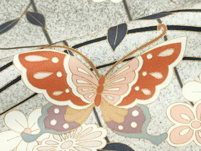 平和屋着物●訪問着　花蝶文　たたき染め　金彩　正絹　逸品　DABC2674ud