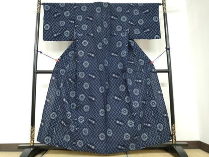 平和屋着物●久留米絣　単衣　番傘　綿　逸品　DABC2676ud