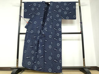 平和屋着物●久留米絣　単衣　番傘　綿　逸品　DABC2676ud