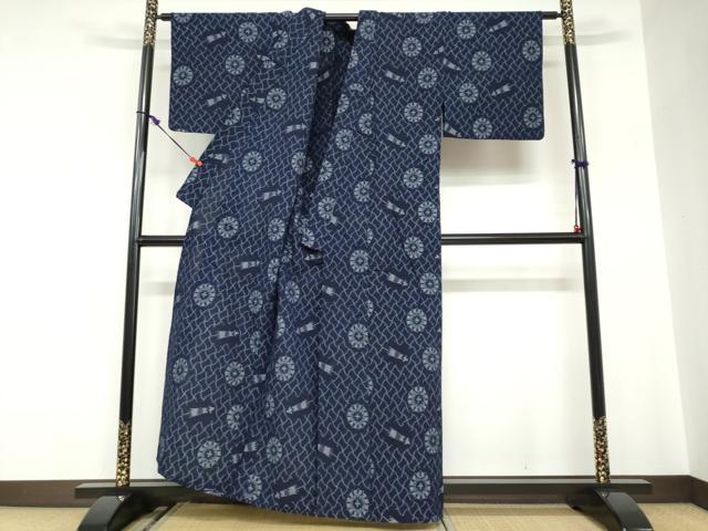 平和屋着物●久留米絣　単衣　番傘　綿　逸品　DABC2676ud