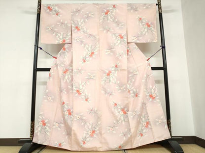 平和屋着物●小千谷紬　枝椿文　正絹　逸品　DABC2677ud