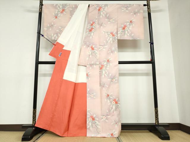 平和屋着物●小千谷紬　枝椿文　正絹　逸品　DABC2677ud