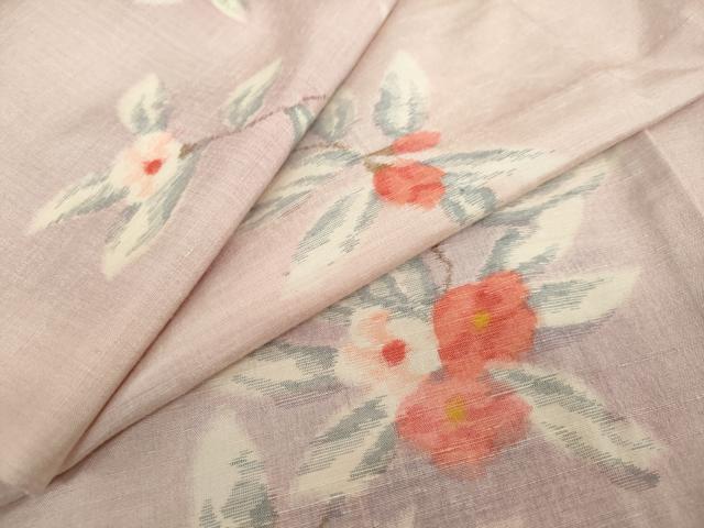 平和屋着物●小千谷紬　枝椿文　正絹　逸品　DABC2677ud
