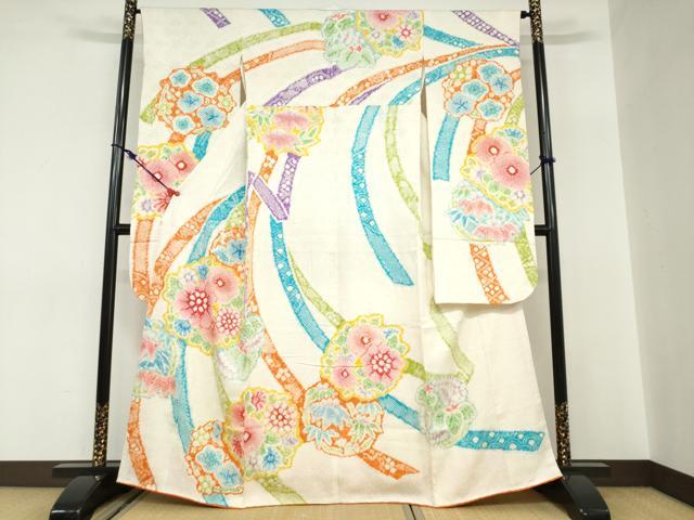 平和屋着物●豪華振袖　総絞り　熨斗草花文　正絹　逸品　DABC2678ud