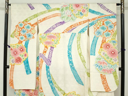 平和屋着物●豪華振袖　総絞り　熨斗草花文　正絹　逸品　DABC2678ud