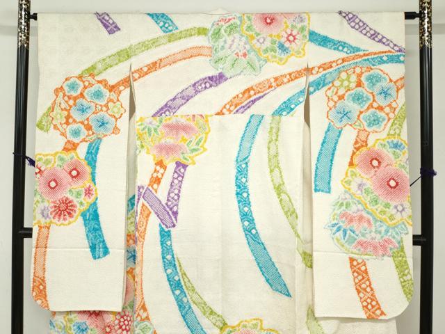 平和屋着物●豪華振袖　総絞り　熨斗草花文　正絹　逸品　DABC2678ud