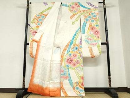 平和屋着物●豪華振袖　総絞り　熨斗草花文　正絹　逸品　DABC2678ud