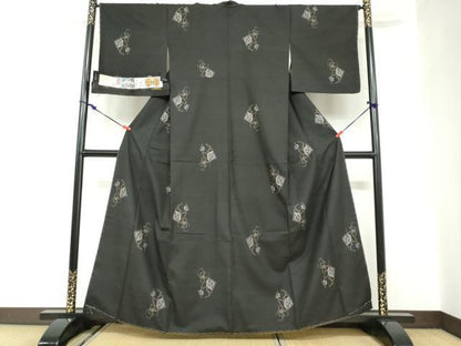 平和屋着物●本場大島紬　古代染色純泥染　9マルキ　地空き　箔散らし草花文　証紙付き　当田安憲作　正絹　逸品　未使用　DABC2682ud