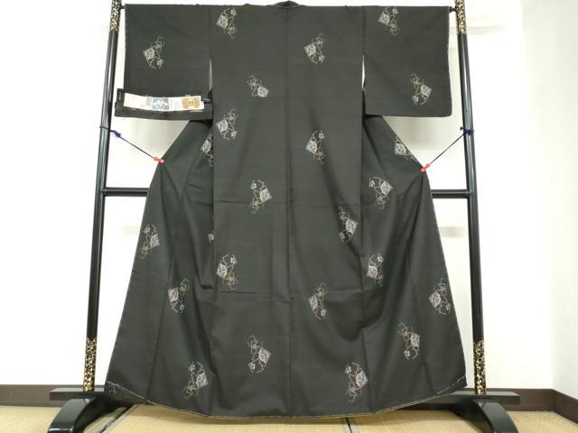 平和屋着物●本場大島紬　古代染色純泥染　9マルキ　地空き　箔散らし草花文　証紙付き　当田安憲作　正絹　逸品　未使用　DABC2682ud