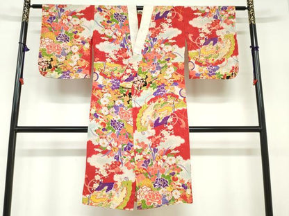 平和屋着物●アンティーク　大正ロマン　長襦袢　袷　扇面花車文　正絹　逸品　DABC2685ud