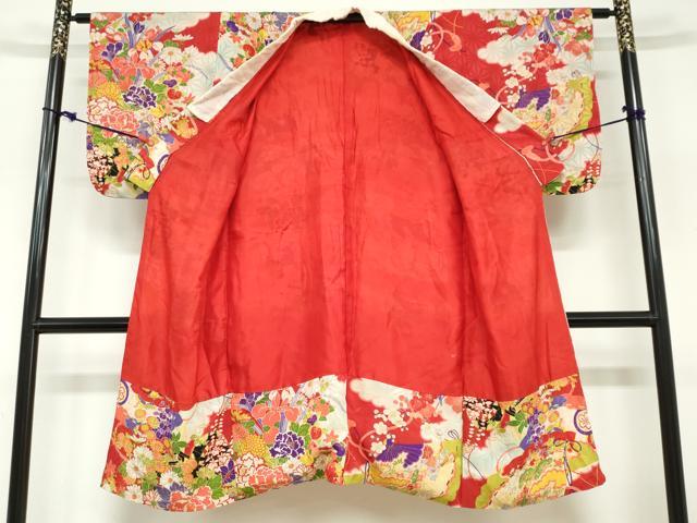 平和屋着物●アンティーク　大正ロマン　長襦袢　袷　扇面花車文　正絹　逸品　DABC2685ud
