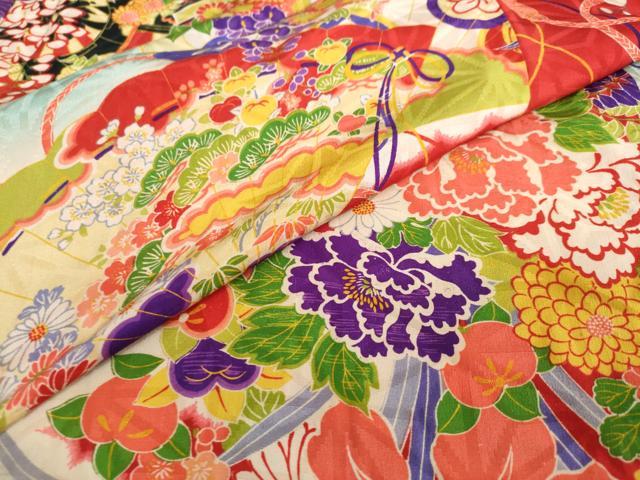 平和屋着物●アンティーク　大正ロマン　長襦袢　袷　扇面花車文　正絹　逸品　DABC2685ud