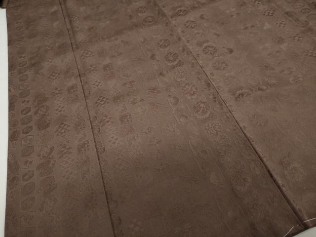 平和屋着物●上質な色無地　吉祥草花地紋　煤竹色　正絹　逸品　未使用　DABC2686ud