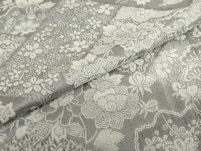 平和屋着物●山岡古都・古都染人　染織美術品　薬墨染　天目織　お召　草花文　正絹　逸品　DABC2688ud