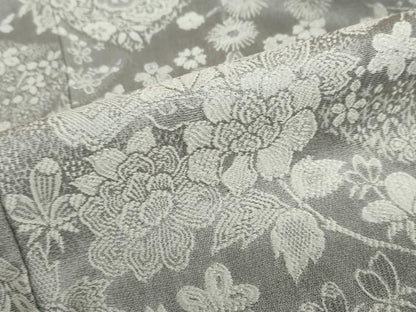 平和屋着物●山岡古都・古都染人　染織美術品　薬墨染　天目織　お召　草花文　正絹　逸品　DABC2688ud