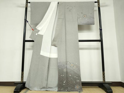 平和屋着物●中国三大刺繍　汕頭刺繍　総刺繍　訪問着　熨斗草花文　暈し染め　金糸　正絹　逸品　未使用　DABC2692ud