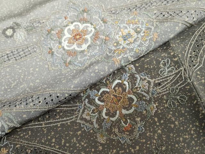 平和屋着物●中国三大刺繍　汕頭刺繍　総刺繍　訪問着　熨斗草花文　暈し染め　金糸　正絹　逸品　未使用　DABC2692ud