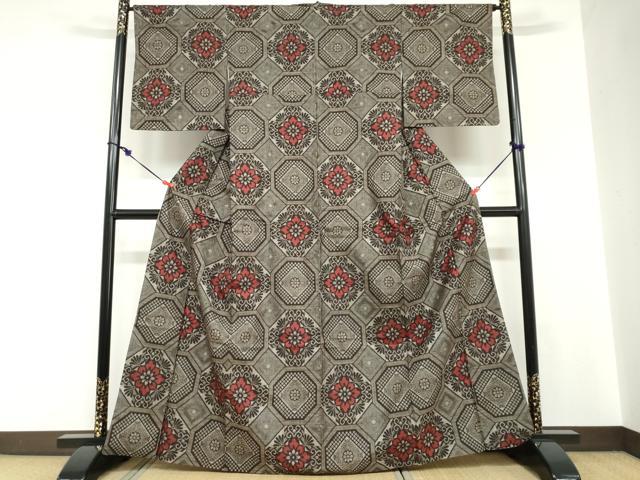 平和屋着物●本場大島紬　龍郷絣　草花文　正絹　逸品　DABC2697ud
