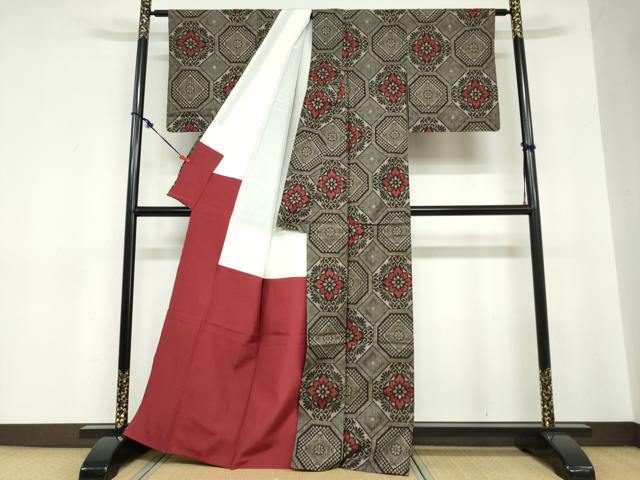 平和屋着物●本場大島紬　龍郷絣　草花文　正絹　逸品　DABC2697ud
