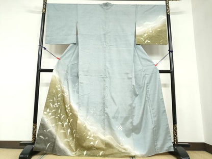 平和屋着物●訪問着　紬地　絞り　草花文　正絹　逸品　DABC2700ud