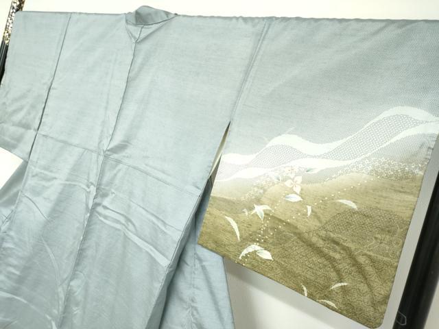 平和屋着物●訪問着　紬地　絞り　草花文　正絹　逸品　DABC2700ud