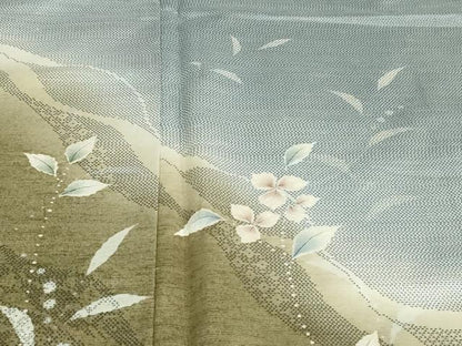 平和屋着物●訪問着　紬地　絞り　草花文　正絹　逸品　DABC2700ud