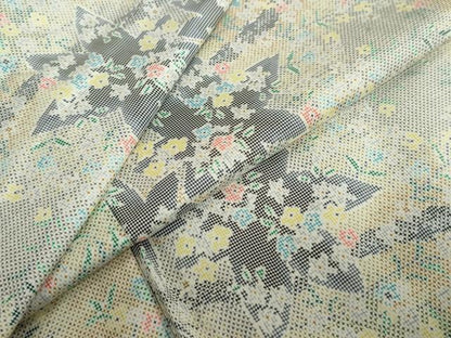 平和屋着物●本場大島紬　7マルキ　枝葉草花文　正絹　逸品　DABC2702ud