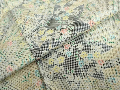 平和屋着物●本場大島紬　7マルキ　枝葉草花文　正絹　逸品　DABC2702ud