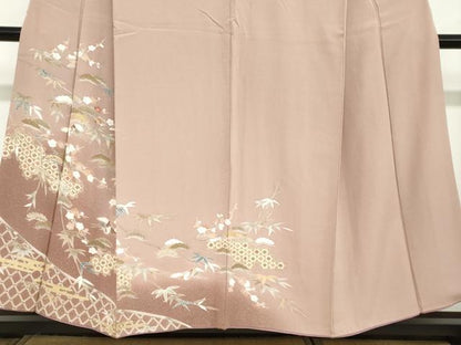 平和屋着物●訪問着　吉祥飛鶴草花文　暈し染め　金彩　正絹　逸品　DABC2703ud