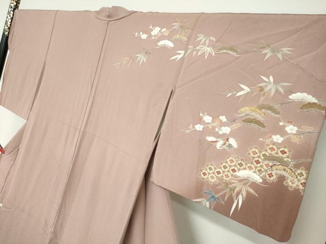 平和屋着物●訪問着　吉祥飛鶴草花文　暈し染め　金彩　正絹　逸品　DABC2703ud