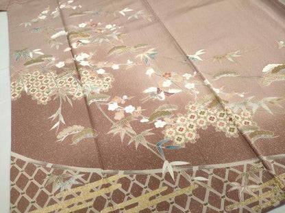 平和屋着物●訪問着　吉祥飛鶴草花文　暈し染め　金彩　正絹　逸品　DABC2703ud