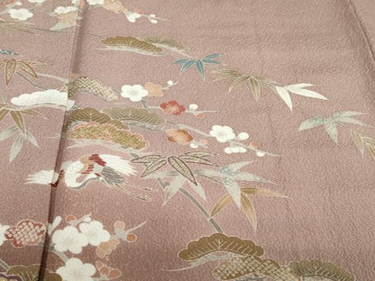 平和屋着物●訪問着　吉祥飛鶴草花文　暈し染め　金彩　正絹　逸品　DABC2703ud