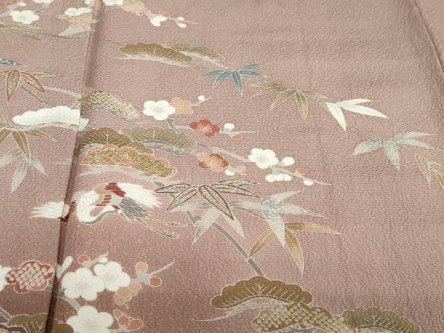 平和屋着物●訪問着　吉祥飛鶴草花文　暈し染め　金彩　正絹　逸品　DABC2703ud
