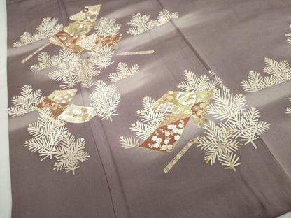 平和屋着物●豪華色留袖　駒刺繍　誰が袖草花文　暈し染め　金彩　正絹　逸品　DABC2704ud