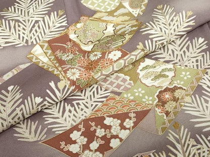 平和屋着物●豪華色留袖　駒刺繍　誰が袖草花文　暈し染め　金彩　正絹　逸品　DABC2704ud