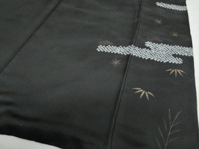平和屋着物●訪問着　絞り　手描き　刺繍　エ霞吉祥草花文　黒地　金彩　正絹　逸品　DABC2705ud