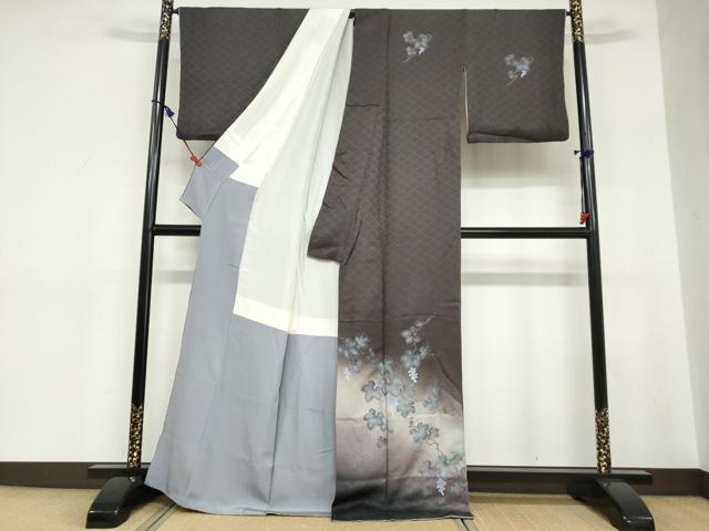 平和屋着物●訪問着　葡萄蔦の葉文　暈し染め　金彩　正絹　逸品　DABC2707ud
