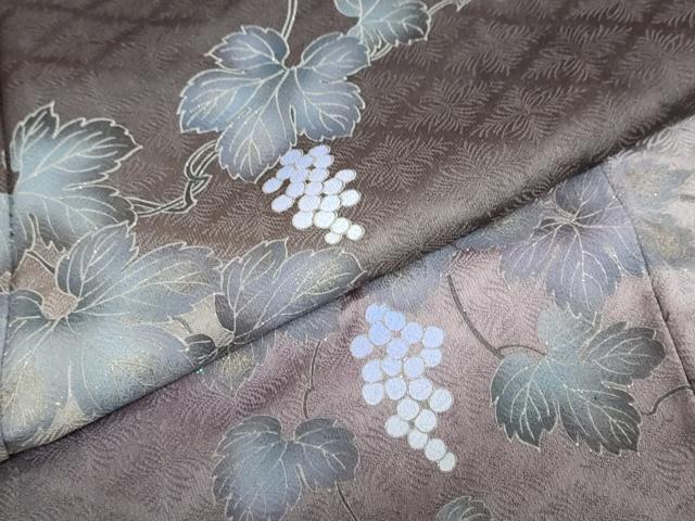 平和屋着物●訪問着　葡萄蔦の葉文　暈し染め　金彩　正絹　逸品　DABC2707ud