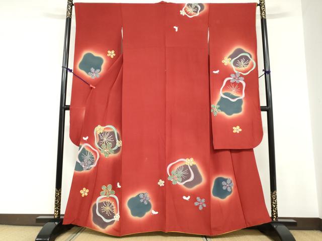 平和屋着物●豪華振袖　駒刺繍　舞梅文　暈し染め　金彩　正絹　逸品　DABC2708ud